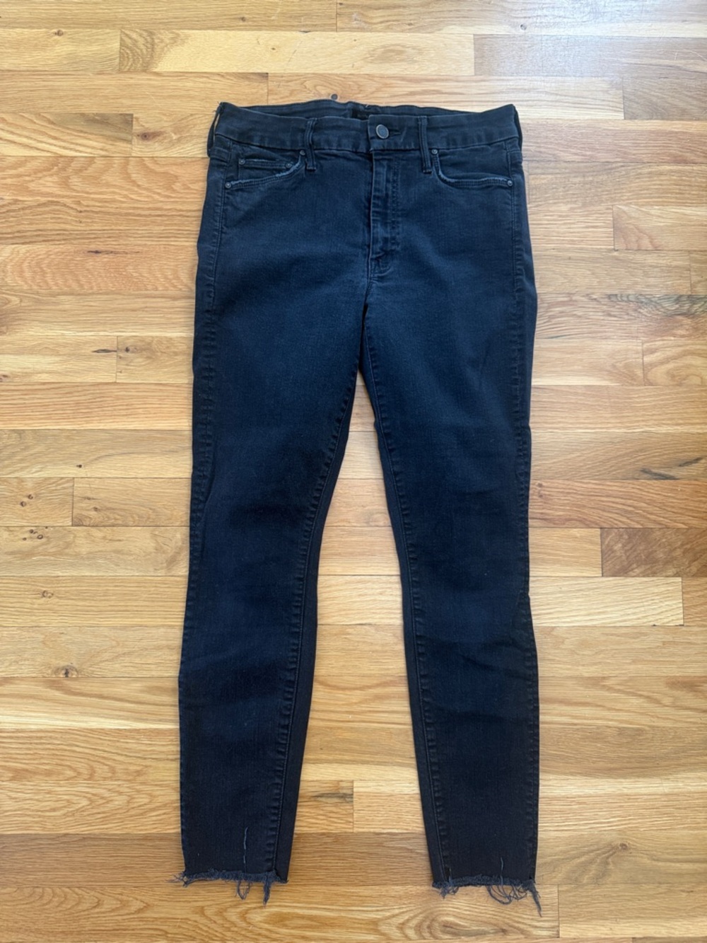 MOTHER Black Ankle Fray Jeans